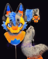 Vibrant Orange Blue Wolf Toony Full Partial Fursuit