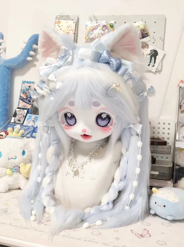 Sweet Blue Lolita Cat Kigurumi Head Fursuit