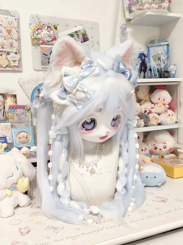 Sweet Blue Lolita Cat Kigurumi Head Fursuit
