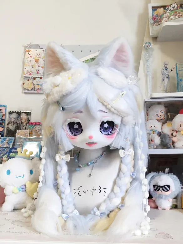 Ice Blue Starry Cat Kigurumi Head Fursuit