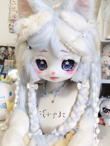 Ice Blue Starry Cat Kigurumi Head Fursuit