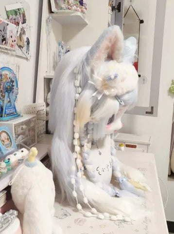 Ice Blue Starry Cat Kigurumi Head Fursuit