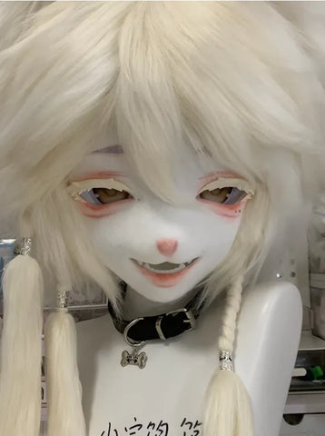 Mysterious White Fox Girl Kigurumi Head Fursuit