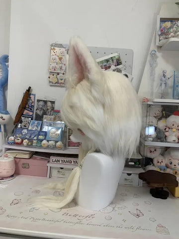 Mysterious White Fox Girl Kigurumi Head Fursuit