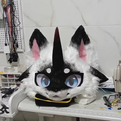 Black White Unicorn Panda Kemono Head Fursuit