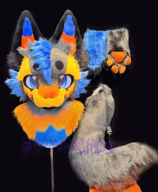Vibrant Orange Blue Wolf Toony Full Partial Fursuit