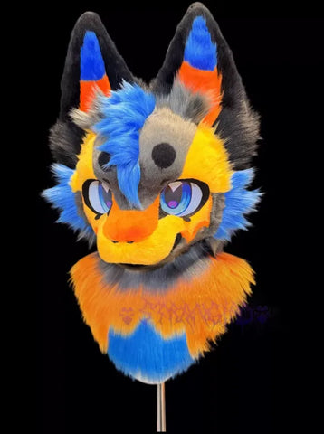 Vibrant Orange Blue Wolf Toony Full Partial Fursuit