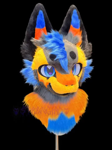 Vibrant Orange Blue Wolf Toony Full Partial Fursuit