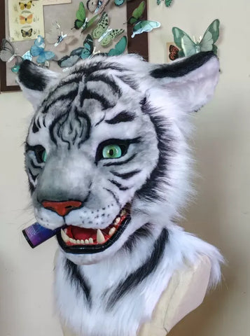 Realistic White Tiger Head Fursuit