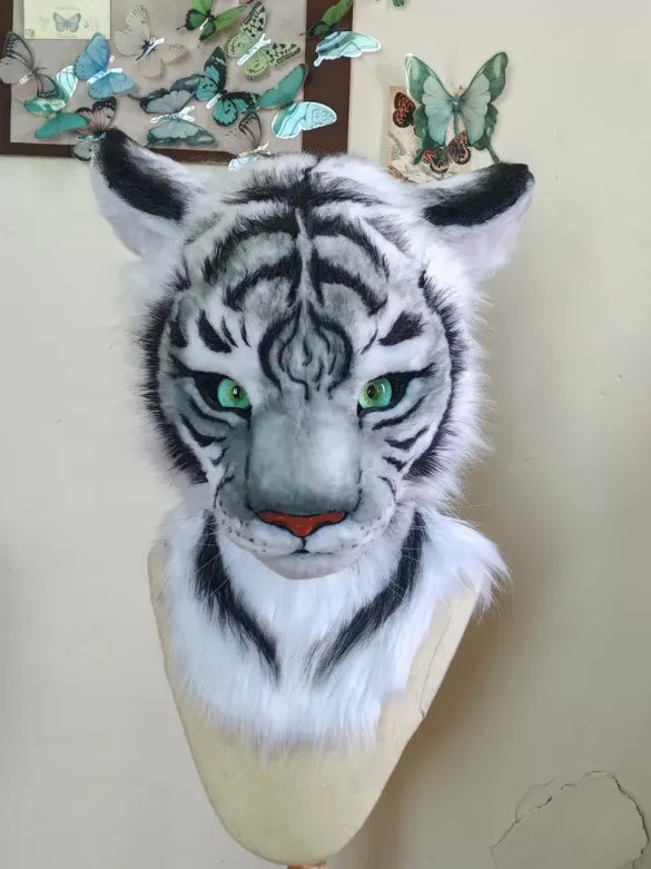 Realistic White Tiger Head Fursuit