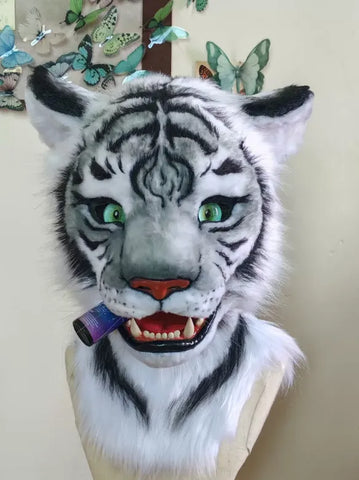 Realistic White Tiger Head Fursuit