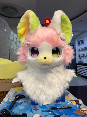 Rainbow Lucky Bunny Kemono Head Fursuit