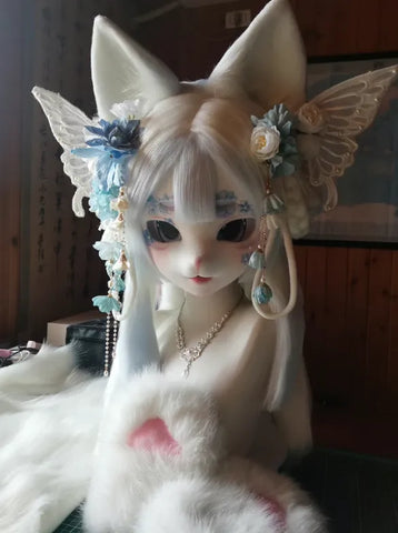 Pastel Blue White Angel Bunny Kigurumi Head Fursuit