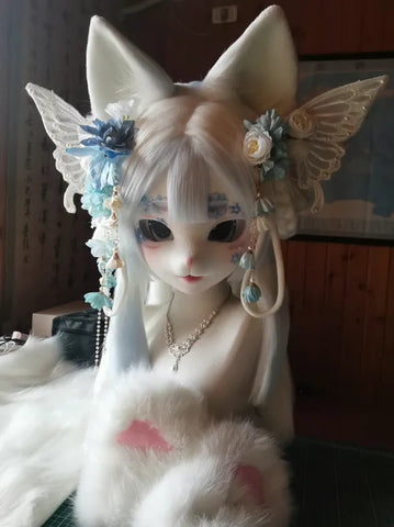 Pastel Blue White Angel Bunny Kigurumi Head Fursuit