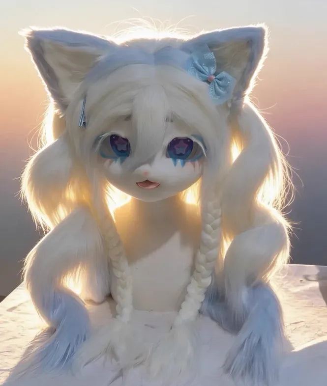 Pastel Blue White Star Fox Kigurumi Head Fursuit