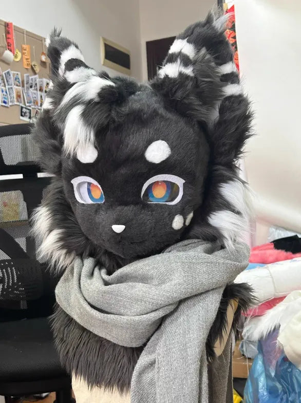 Black White Spotted Wolf Kemono Head Fursuit