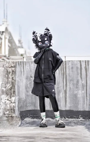 Black White Spotted Wolf Kemono Head Fursuit