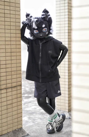 Black White Spotted Wolf Kemono Head Fursuit