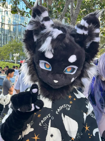 Black White Spotted Wolf Kemono Head Fursuit