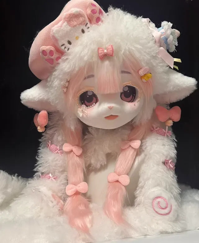 Sweet Pink Lamb Kig Fursuit Head - Fuwa Fursuit